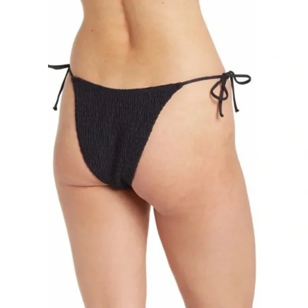NWT l*space Aubree Smocked String Side Tie Bikini Bottom in Black